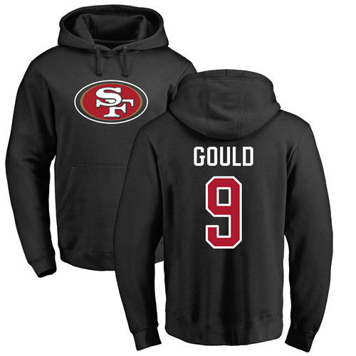 Men San Francisco 49ers Black Robbie Gould Name and Number Logo #9 Pullover NFL Hoodie Sweatshirts->san francisco 49ers->NFL Jersey